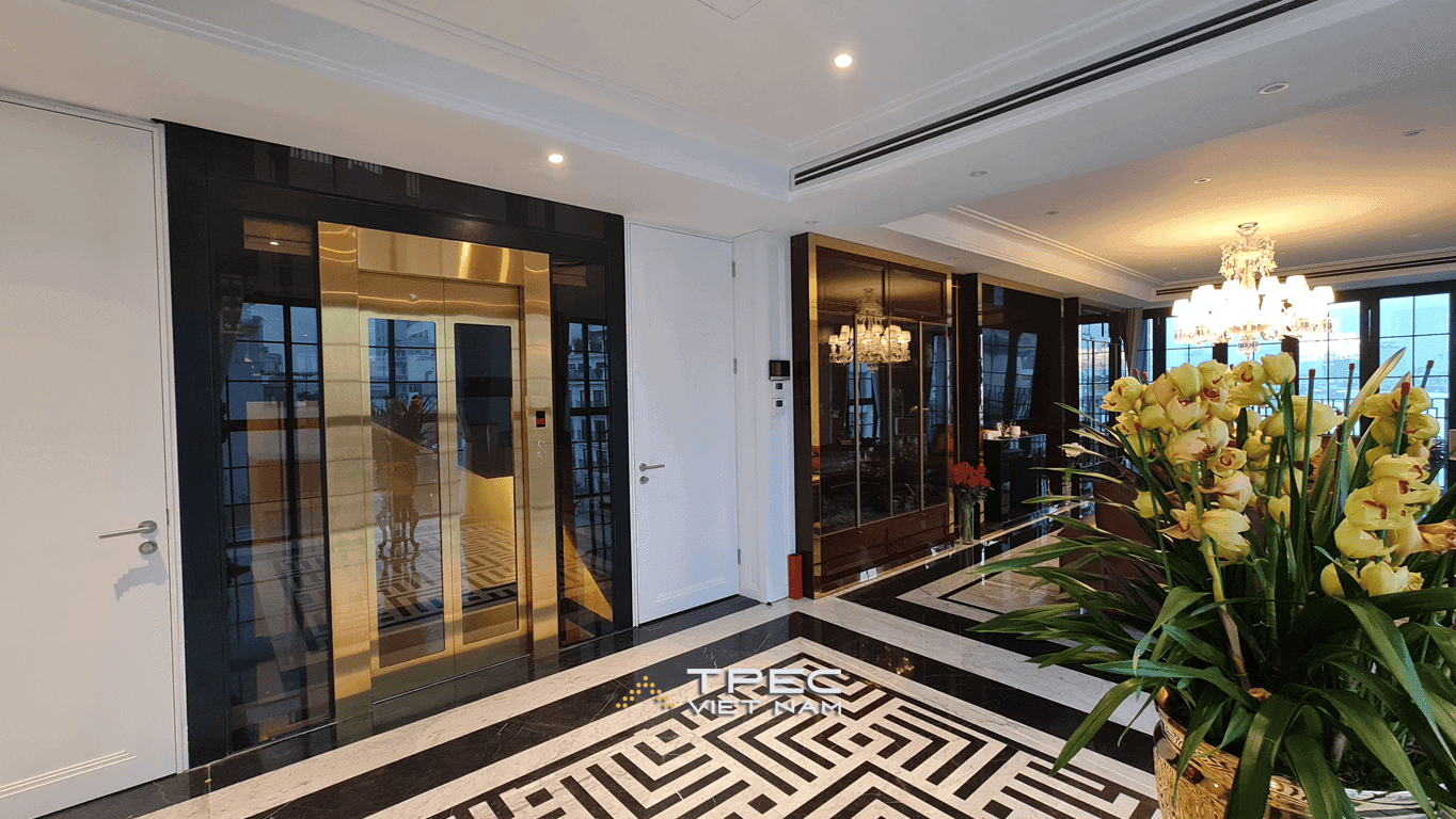 Thang máy kính màu trà đậm