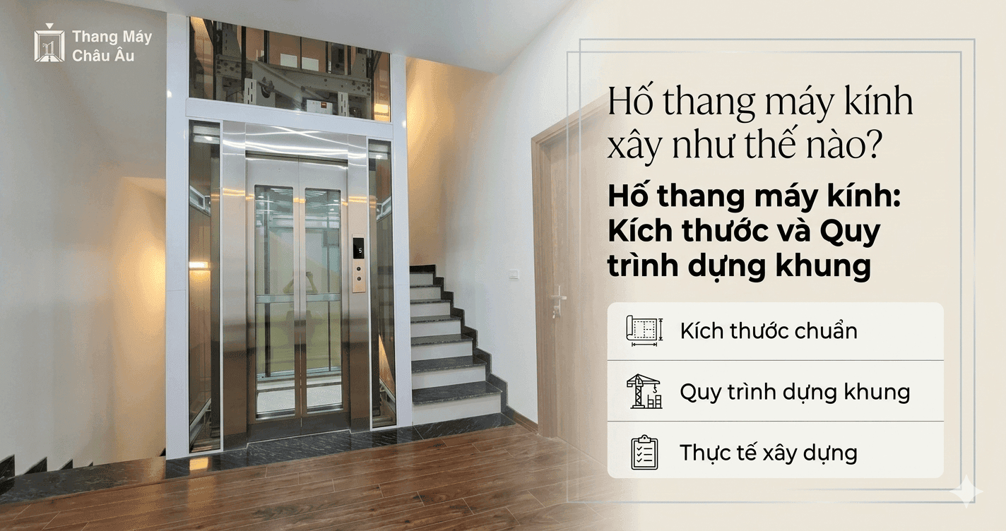 Hố thang máy kính xây như thế nào? Kích thước và quy trình dựng khung