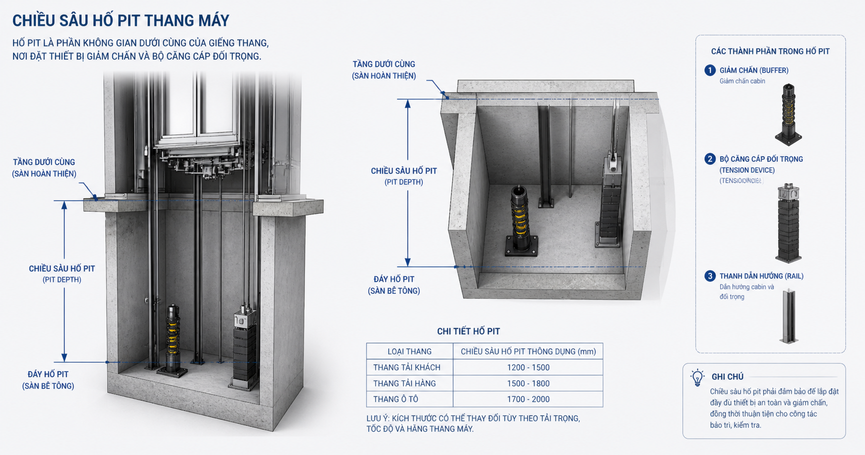 Hố pit thang máy: khái niệm, công dụng và các yếu tố ảnh hưởng