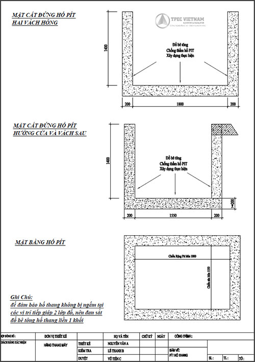Bản vẽ kết cấu hố pit thang máy Bản vẽ kết cấu hố pit thang máy