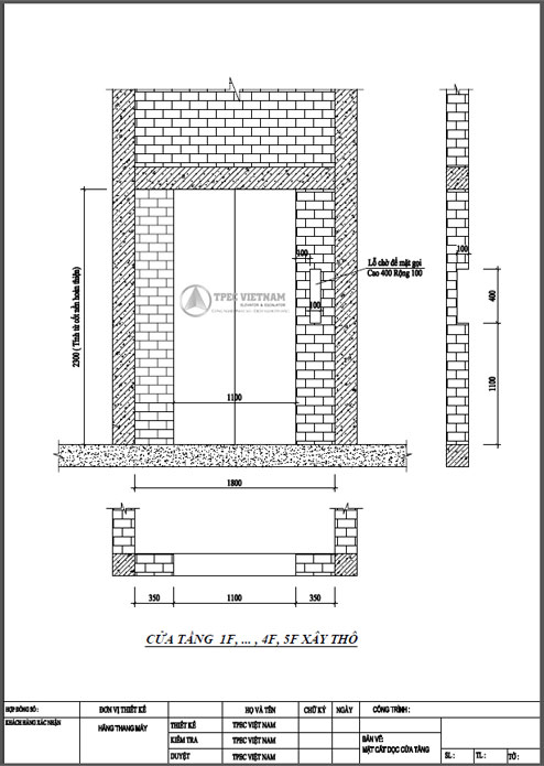 Bản vẽ mặt cắt dọc cửa tầng thang máy Bản vẽ mặt cắt dọc cửa tầng thang máy