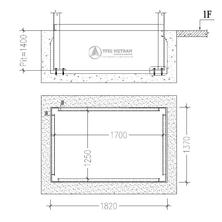 Bản vẽ kích thước thang máy kính 350kg Bản vẽ kích thước thang máy kính 350kg