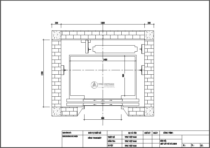 Mặt cắt ngang hố thang máy và cabin Mặt cắt ngang hố thang máy và cabin