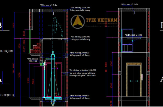 Bản vẽ thang máy [Bản vẽ thiết kế xây dựng hố thang]