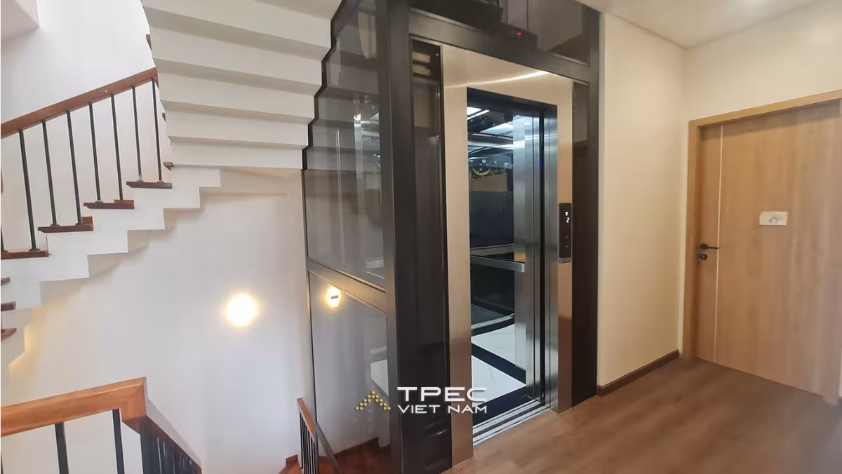 Thiết kế thang máy kính 630kg cho biệt thự