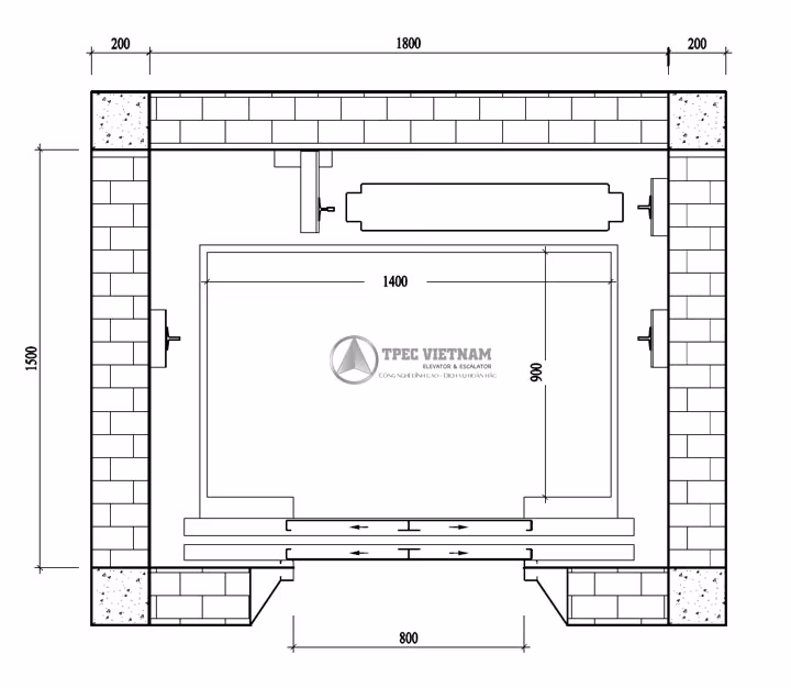 Bản vẽ kích thước hố thang máy gia đình 450kg