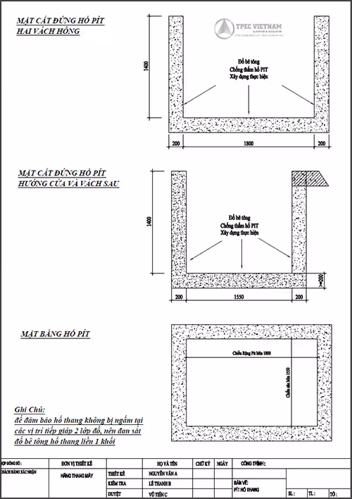 Bản vẽ kết cấu hố pit thang máy