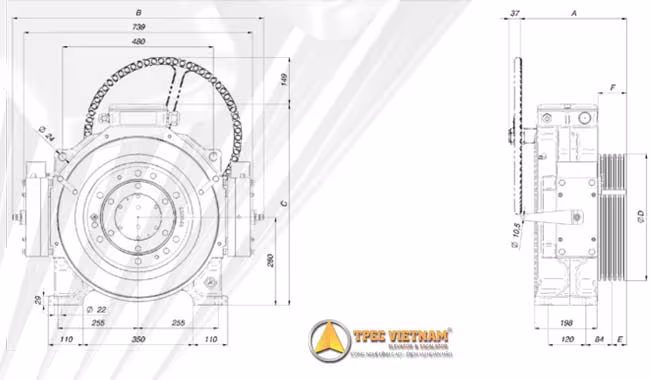 Bản vẽ thiết kế động cơ montanari MGX80