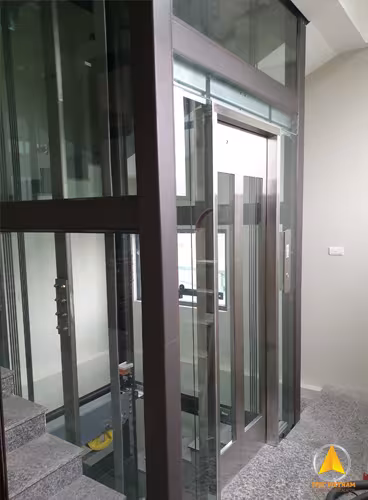 Khung thép thang máy chán màu cafe