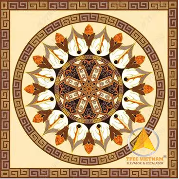 Mẫu sàn gạch thang máy hoa văn vuông mẫu 8