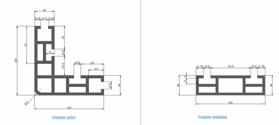 Thông số kĩ thuật khung nhôm thang máy định hình