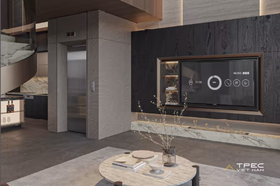 Thang máy cabin kín truyền thống vẫn có nét đẹp riêng nếu bố trí trong không gian nội thất phù hợp