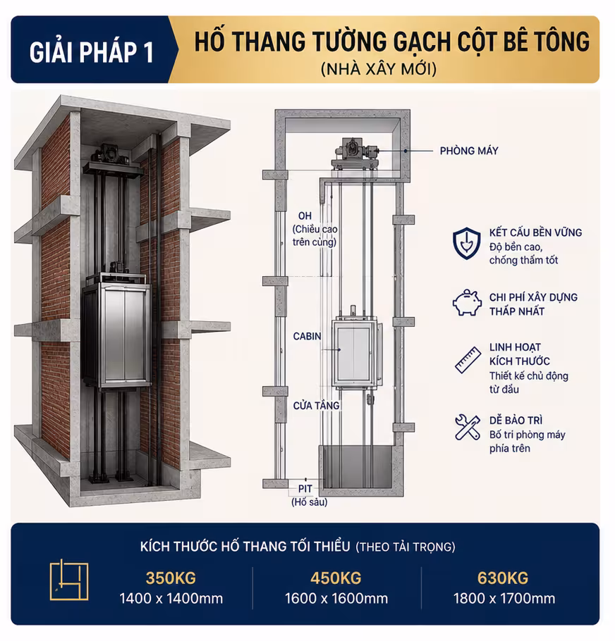 Giải pháp thiết kế hố thang xây tường bao che