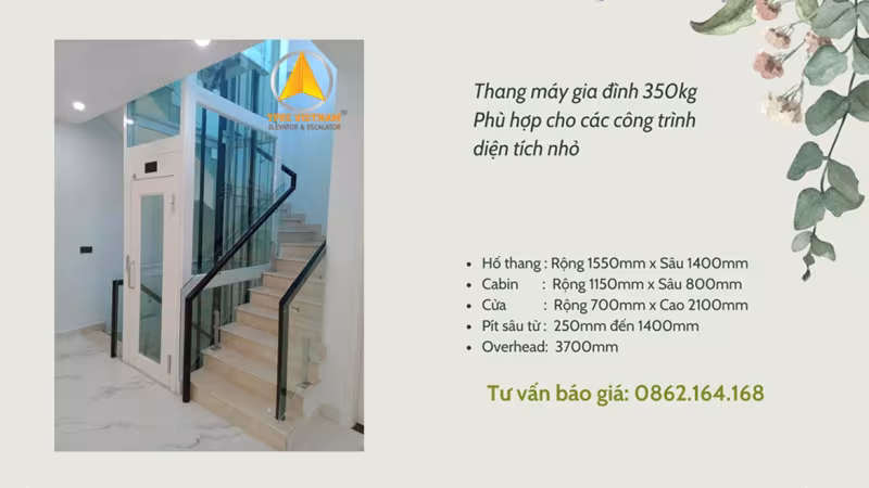 Thang máy gia đình 350kg phù hợp với nhà nhỏ mini