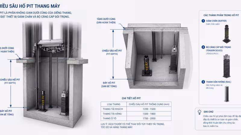 Hố pit thang máy: khái niệm, công dụng và các yếu tố ảnh hưởng